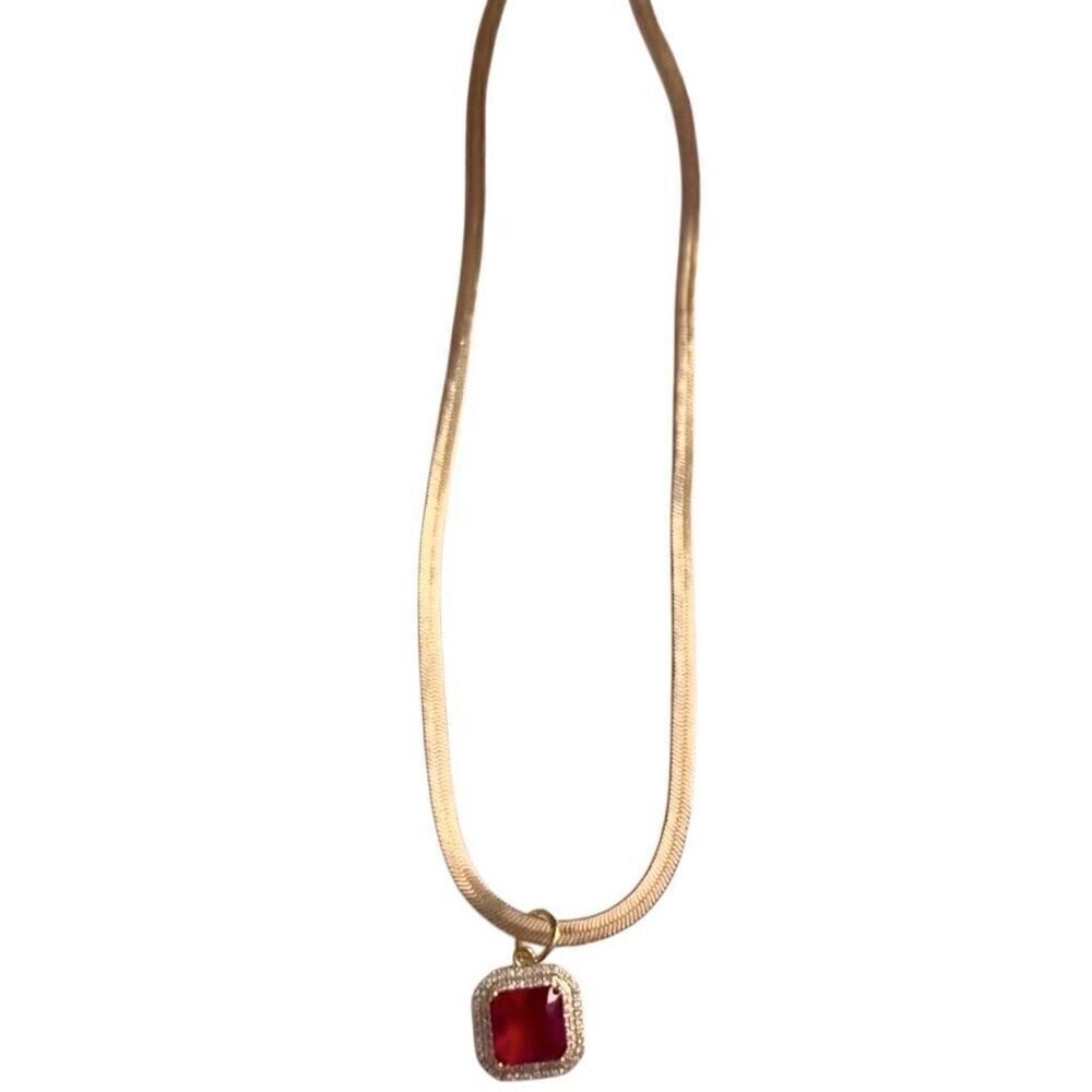 Gold filled “Andromeda” red and White CZ halo Snake Chain Statement necklace